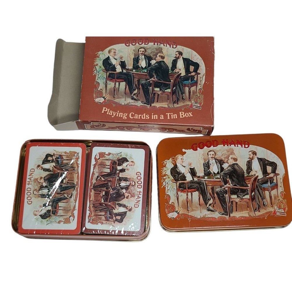 VINTAGE 1985 DOUBLE DECK "GOOD HAND" PLAYING CARDS SEALED IN TIN BOX